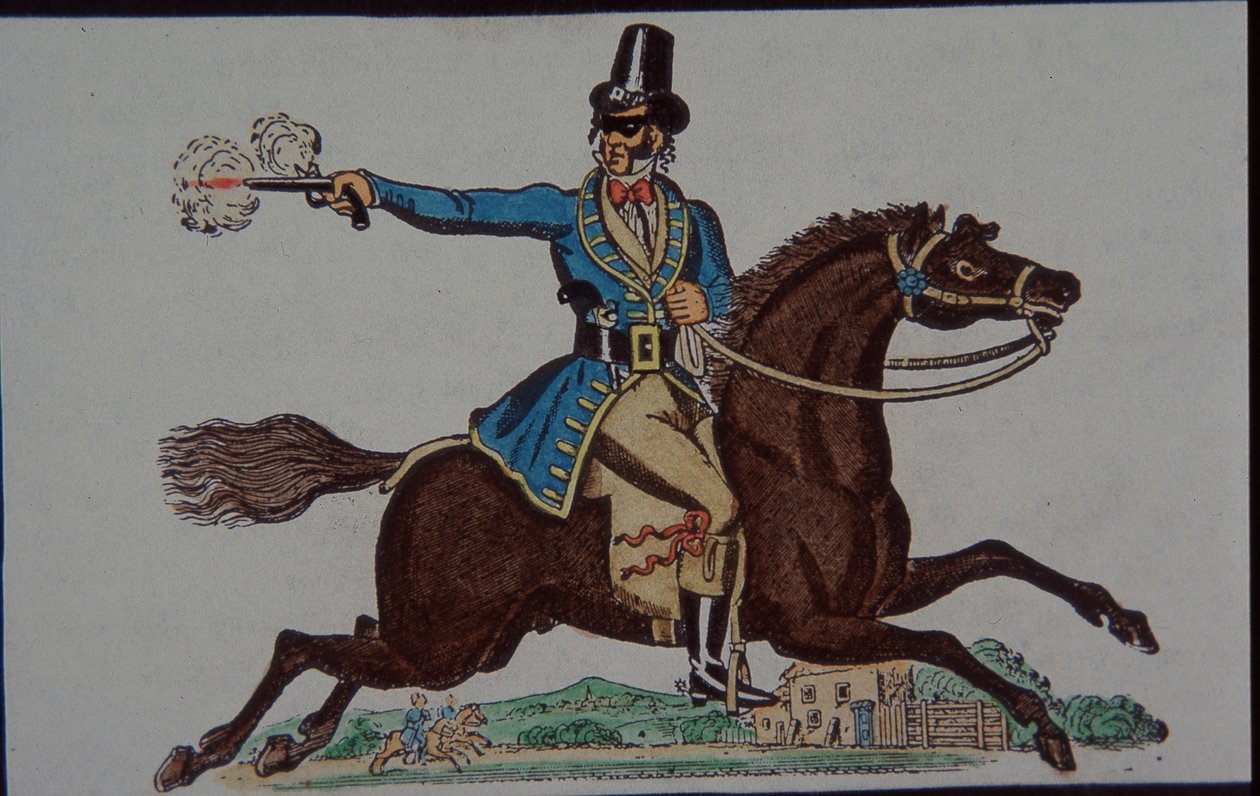 Figur eines Straßenräubers für viktorianisches Kindertheater (handkolorierter Stich) von English School