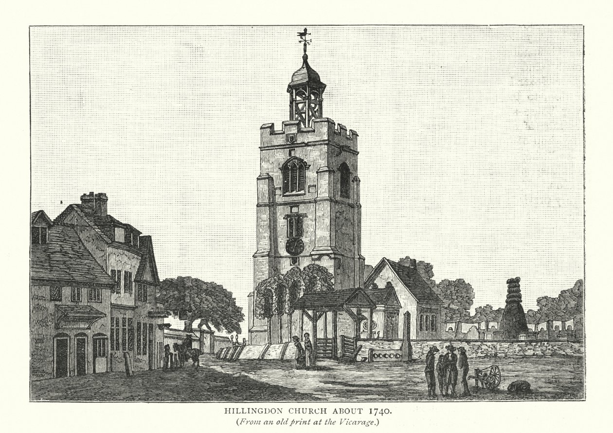 Hillingdon Kirche um 1740 (Gravur) von English School