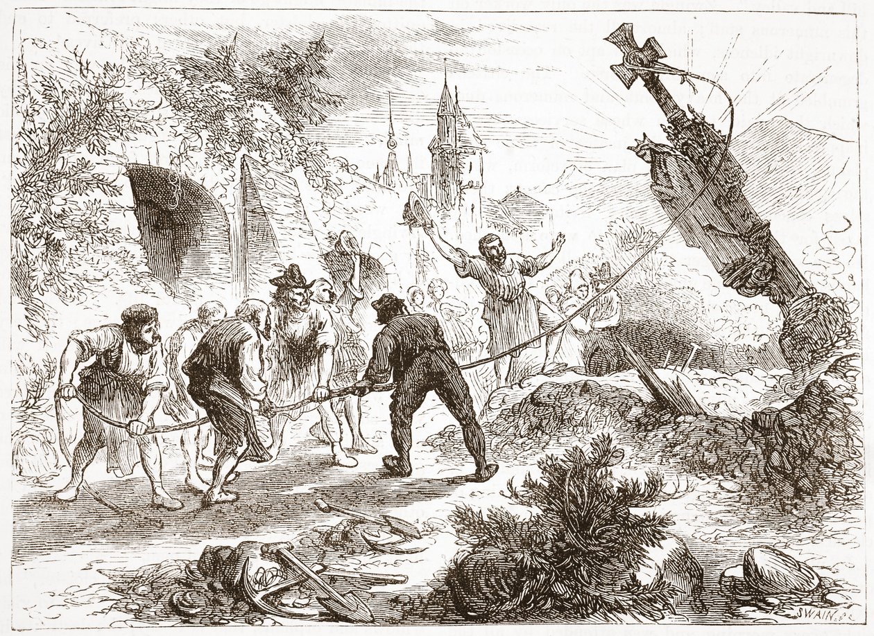 Hottinger zerstört das Bild, Illustration aus Die Geschichte des Protestantismus von James Aitken Wylie, veröffentlicht 1878 von English School