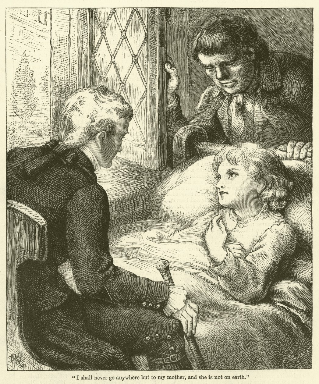 "Ich werde nirgendwo hingehen außer zu meiner Mutter, und sie ist nicht auf Erden" (Gravur) von English School