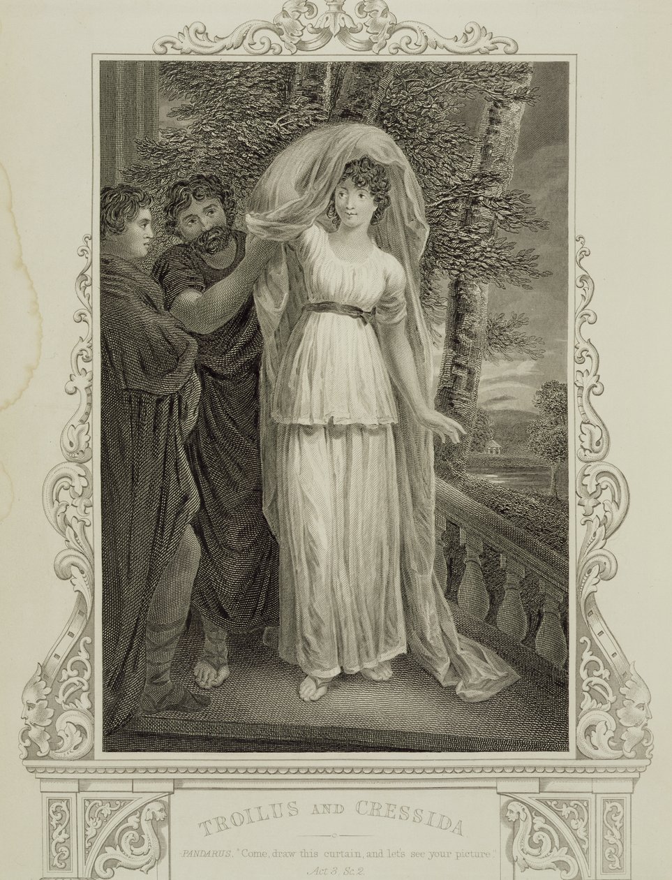 Illustration aus Troilus und Cressida, Akt III, Szene 2, von William Shakespeare (1564-1616) von English School