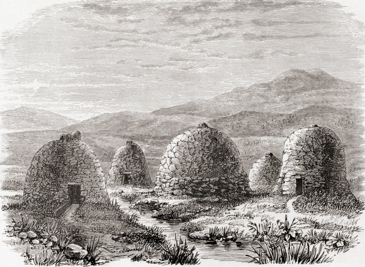 Bewohnte Hütten auf Uig, Insel Lewis in den Äußeren Hebriden im Jahr 1859, aus 