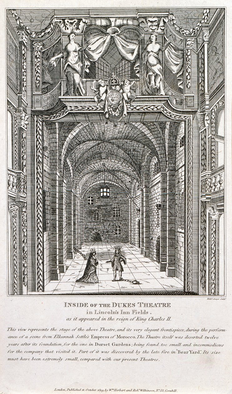 Innenansicht des Dukes Theatre, London, graviert von Richard Sawyer, 1820 von English School