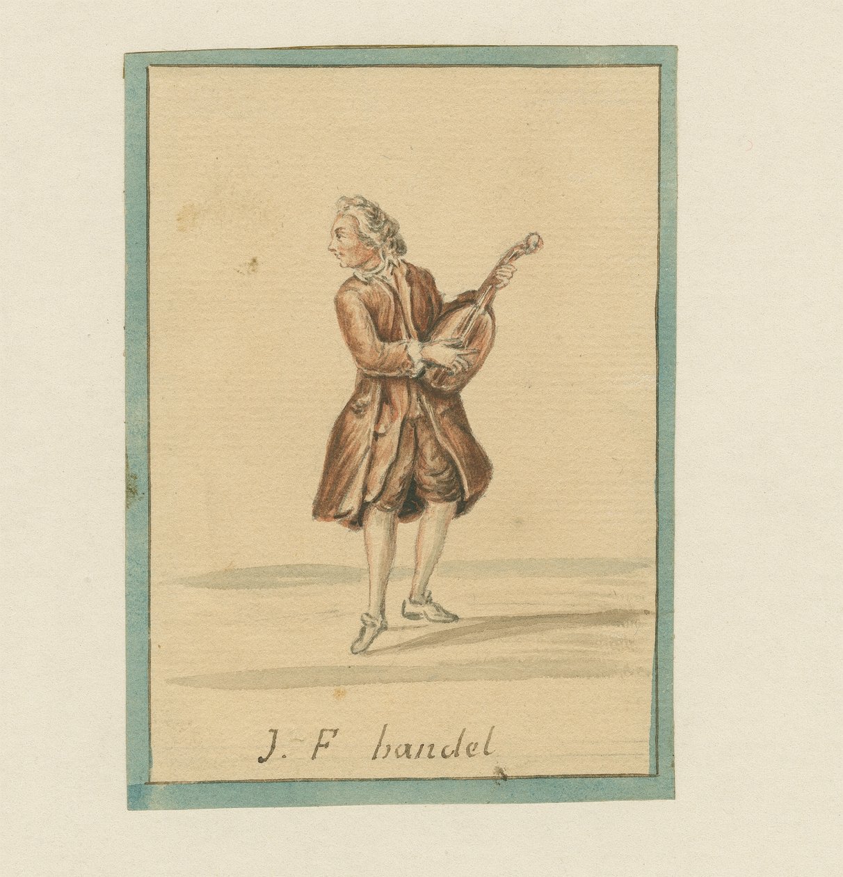 J. F. Händel, Mitte des 19. Jahrhunderts (Tinte, Kreide und Waschung auf Papier) von English School