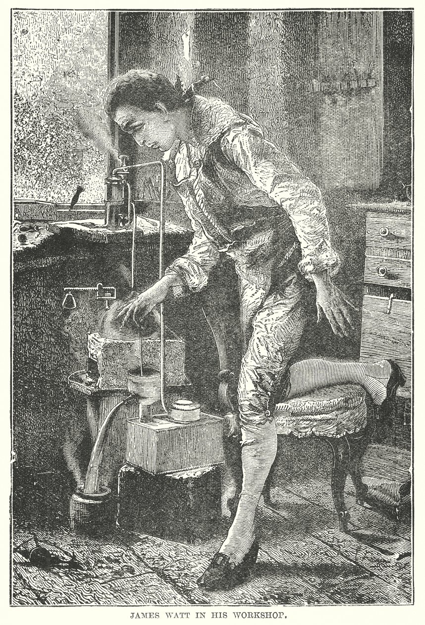 James Watt in seiner Werkstatt von English School