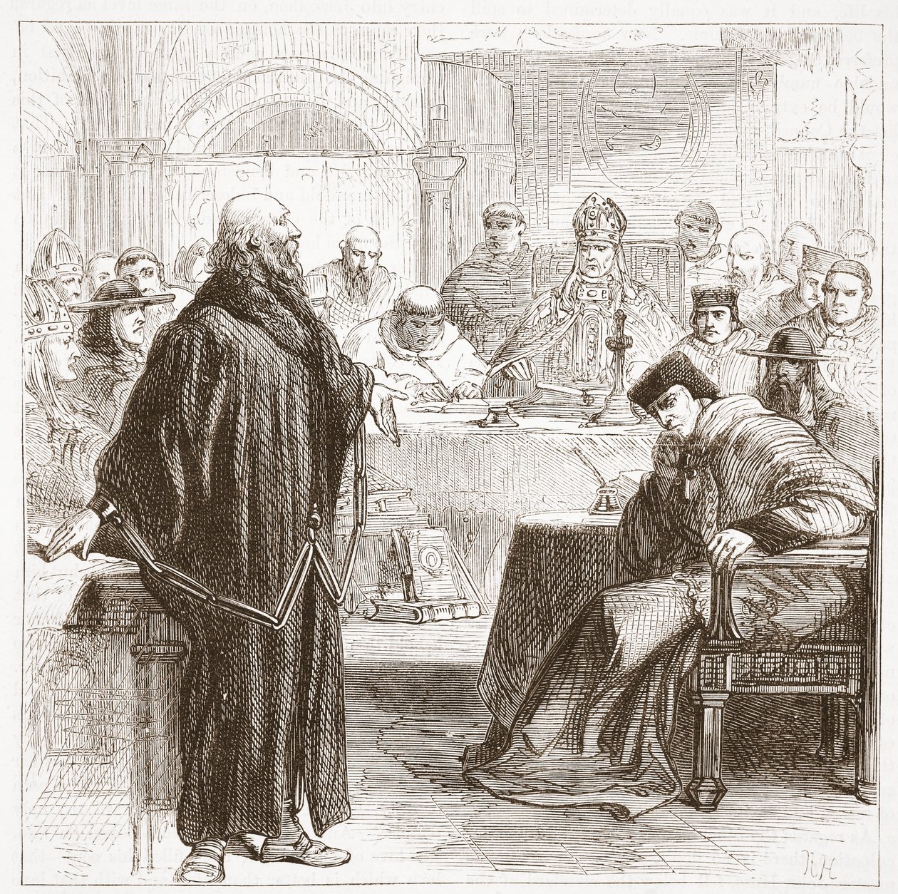 Hieronymus spricht bei seinem Prozess, Illustration aus Die Geschichte des Protestantismus von James Aitken Wylie, veröffentlicht 1878 von English School