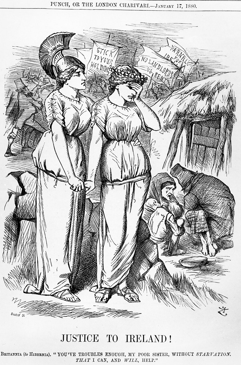 Gerechtigkeit für Irland!, graviert von Joseph Swain, aus Punch, 17. Januar 1880 von English School