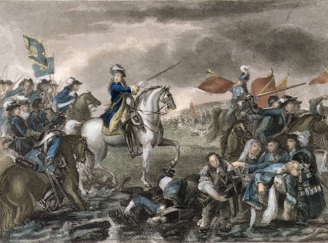 König Wilhelm III. (1650-1702) in der Schlacht am Boyne von English School