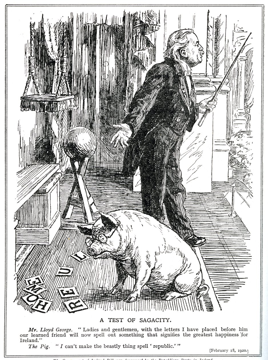 LLoyd George sieht sich der Opposition seiner Regierung des Irland-Gesetzes durch die Irische Republikanische Partei gegenüber, Februar 1920 von English School