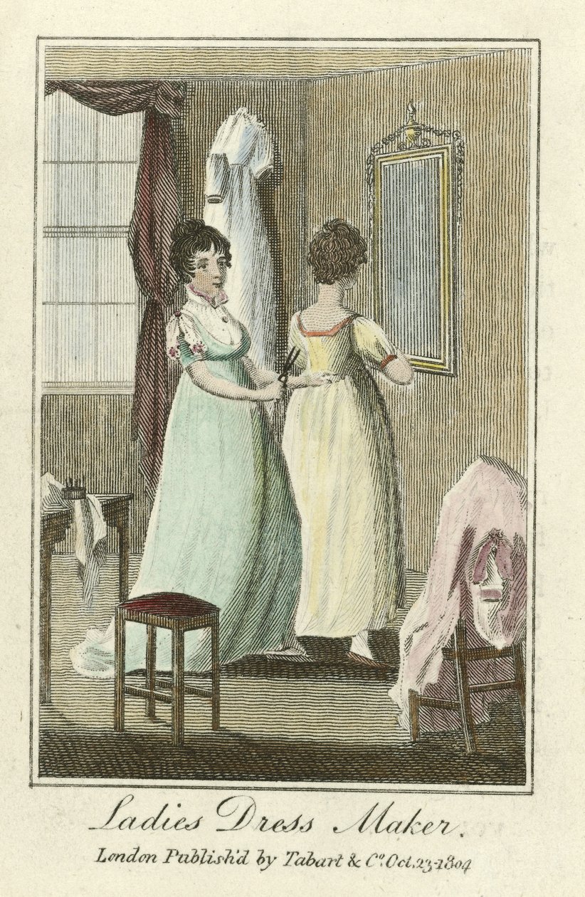 Damenkleidermacher, veröffentlicht 1804 von English School