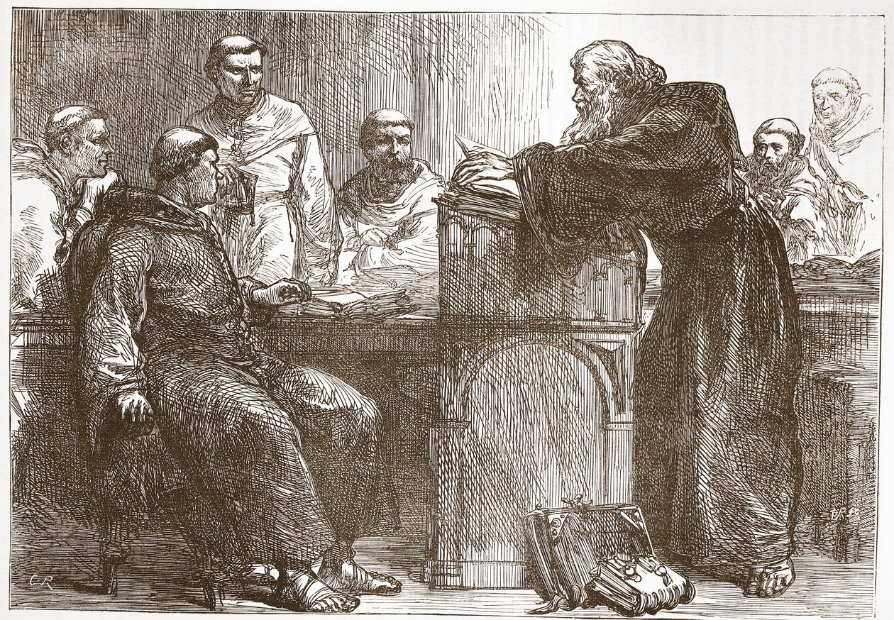 Lefevre hält eine Vorlesung an der Sorbonne, Illustration aus The History of Protestantism von James Aitken Wylie, veröffentlicht 1878 von English School