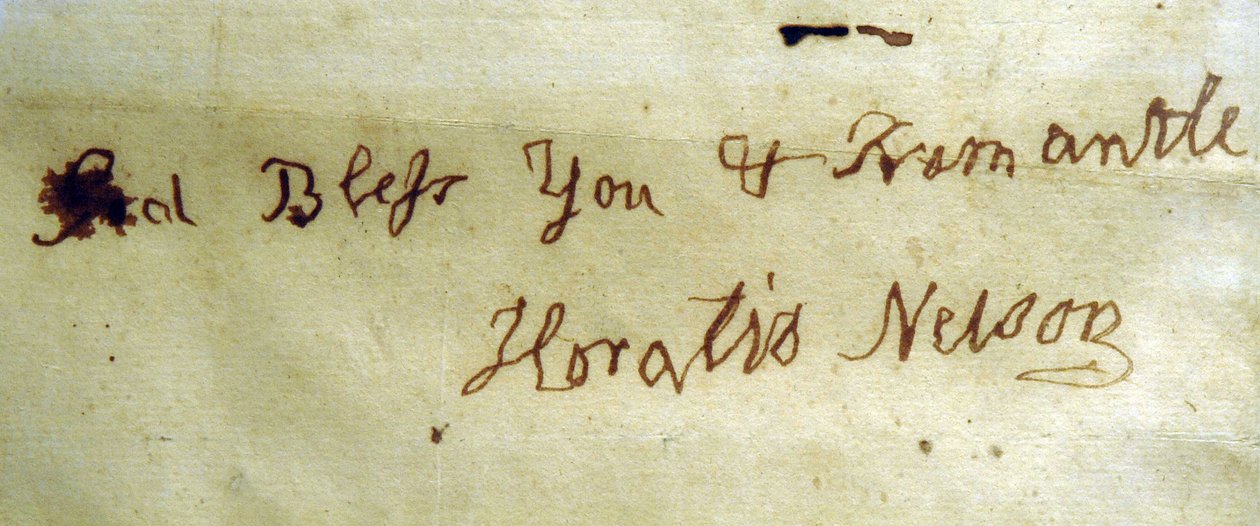 Linkshändige Schrift von Admiral Lord Nelson von English School