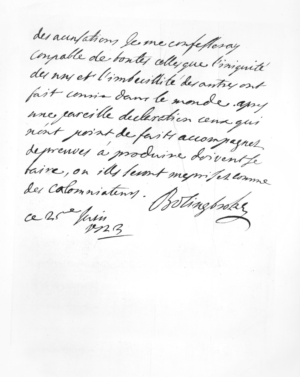 Brief von Lord Bolingbroke an den Abbé Alari (Lithographie) von English School