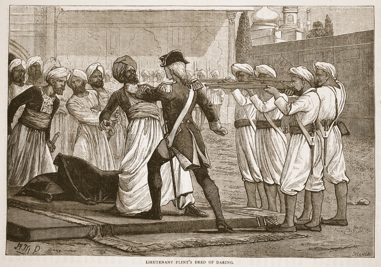 Leutnant Flints mutige Tat, Illustration aus Cassells Illustrierter Geschichte Indiens von James Grant, veröffentlicht 1879 von English School