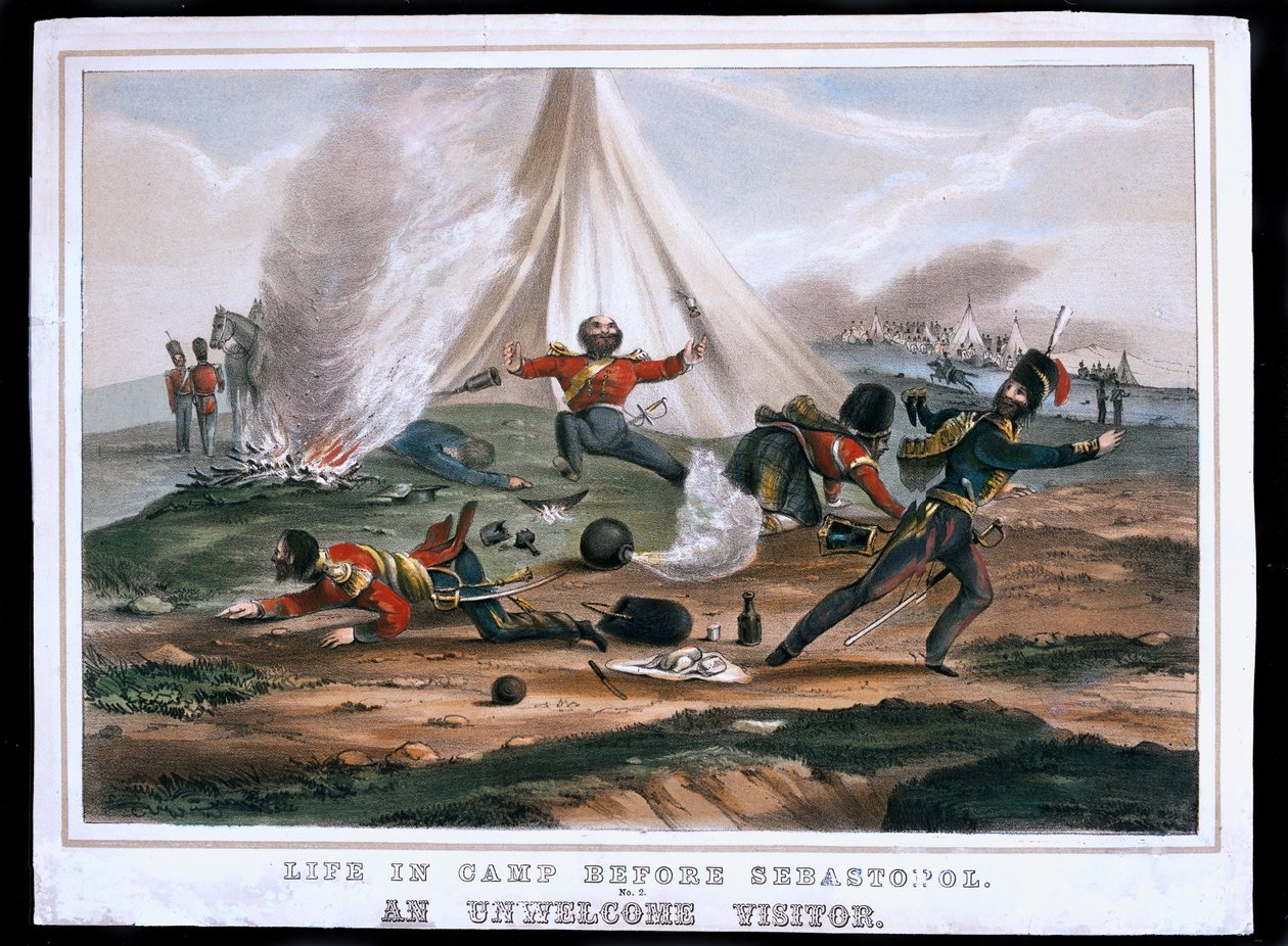 Leben im Lager vor Sewastopol, Nr. 2: Ein unwillkommener Besucher, veröffentlicht von Read and Company, 1854 von English School