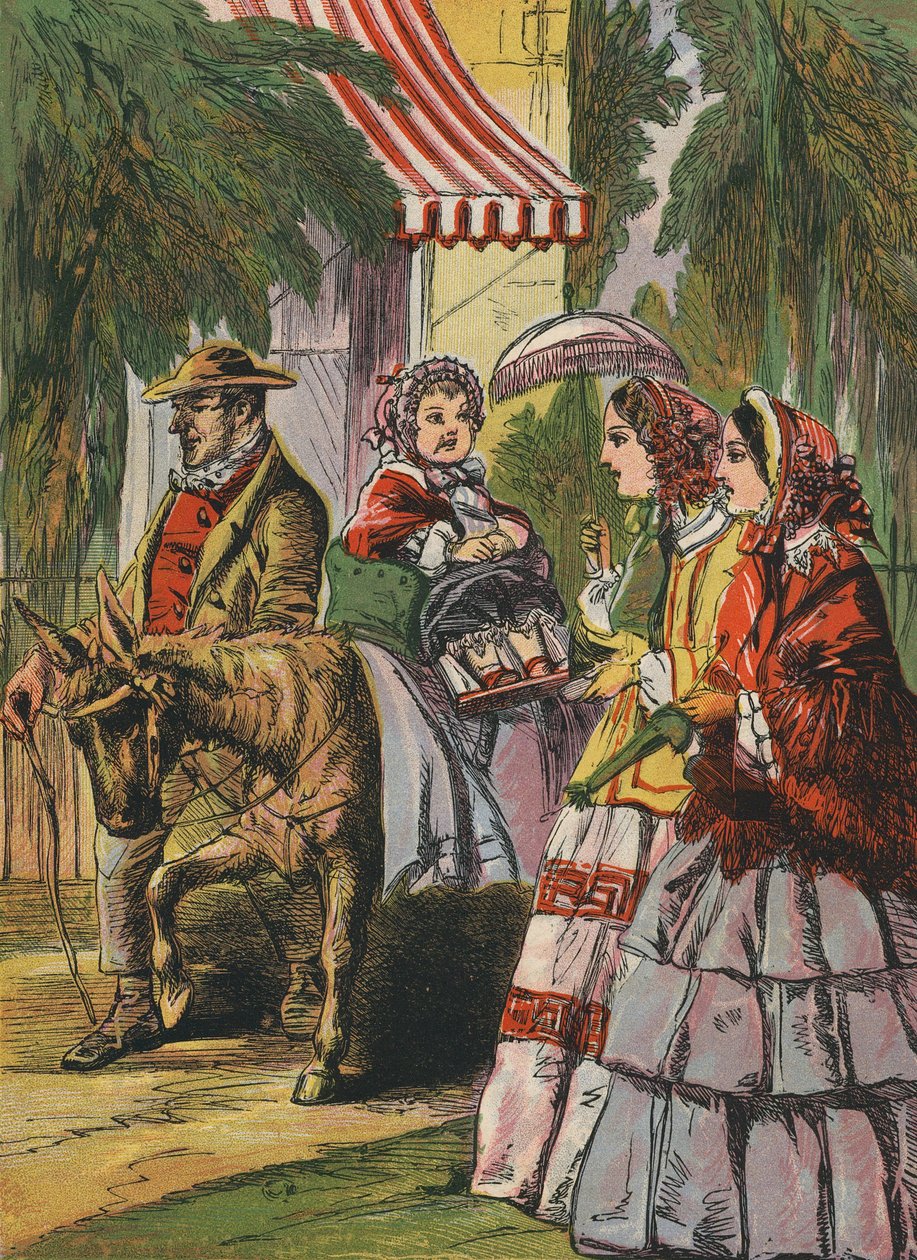 Kleines Mädchen reitet auf einem Esel von English School