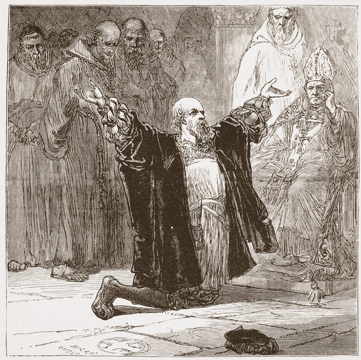 Lord Cobham vor den Bischöfen, Illustration aus Die Geschichte des Protestantismus von James Aitken Wylie, veröffentlicht 1878 von English School