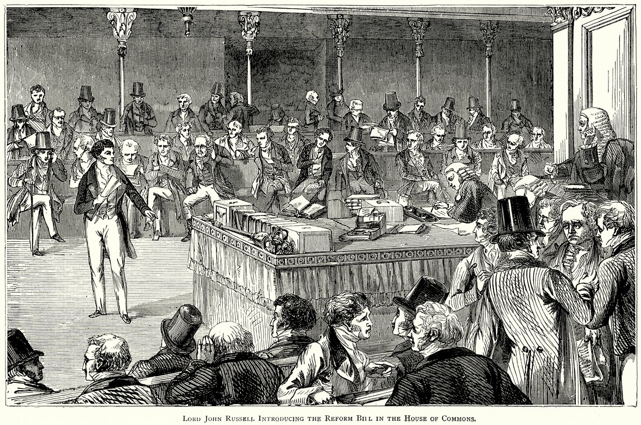 Lord John Russell stellt das Reformgesetz im Unterhaus vor von English School