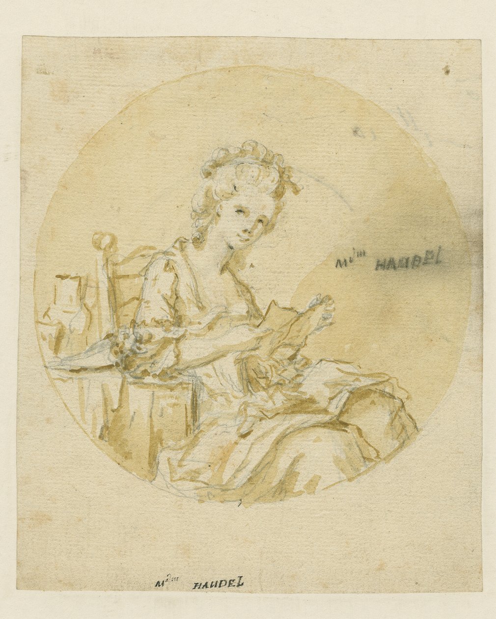 Madame Händel, Mitte des 19. Jahrhunderts (Tinte & Waschung auf Papier) von English School