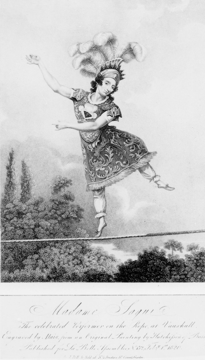 Madame Saqui, die berühmte Seiltänzerin in den Vauxhall Gardens, London von English School
