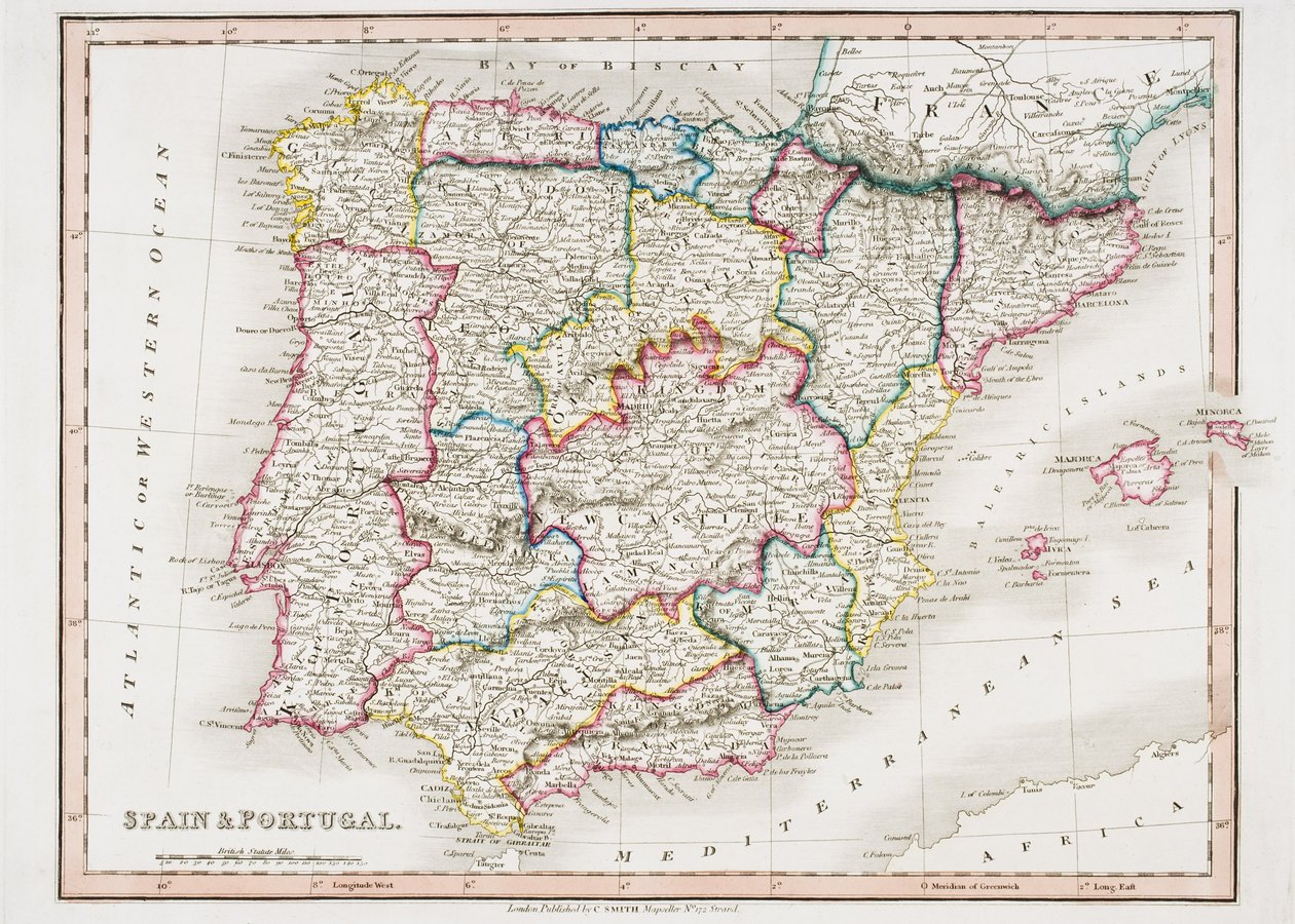 Karte von Spanien und Portugal, aus 