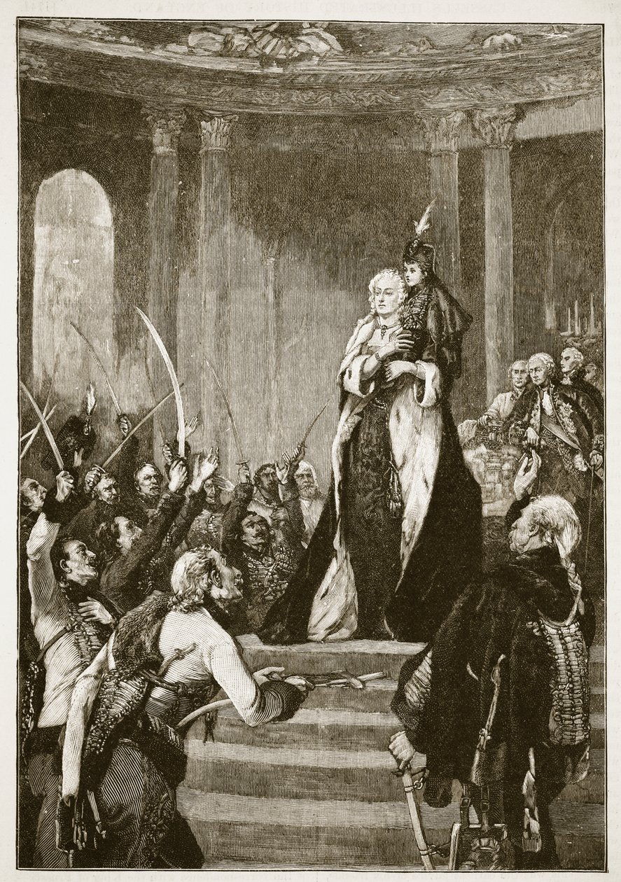 Maria Theresia und das ungarische Parlament, Illustration aus Cassells Illustrierter Geschichte Englands von English School