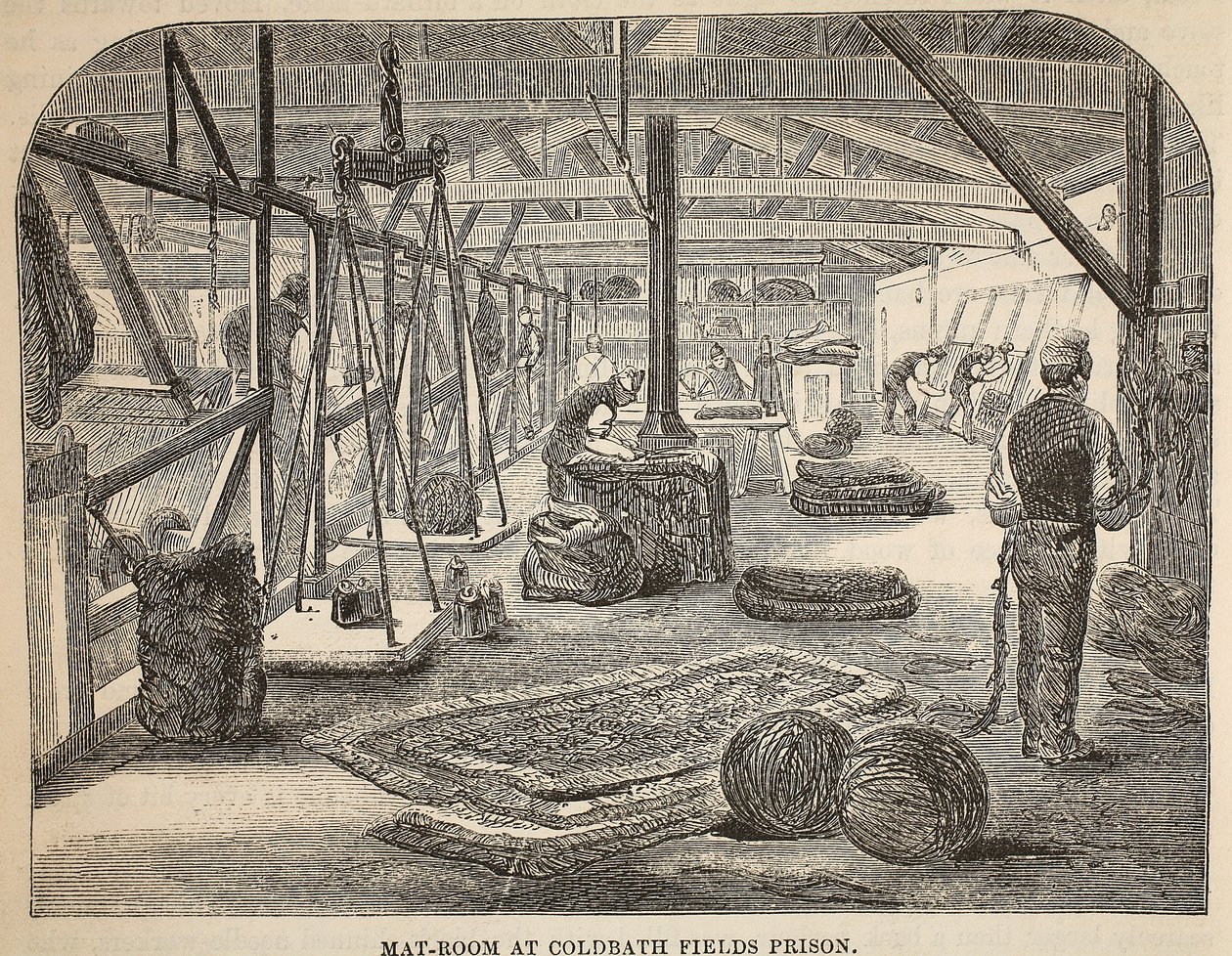Mattenraum im Coldbath Fields Prison, Illustration aus The Criminal Prisons of London and Scenes from Prison Life von Henry Mayhew und John Binny, veröffentlicht 1862 von English School