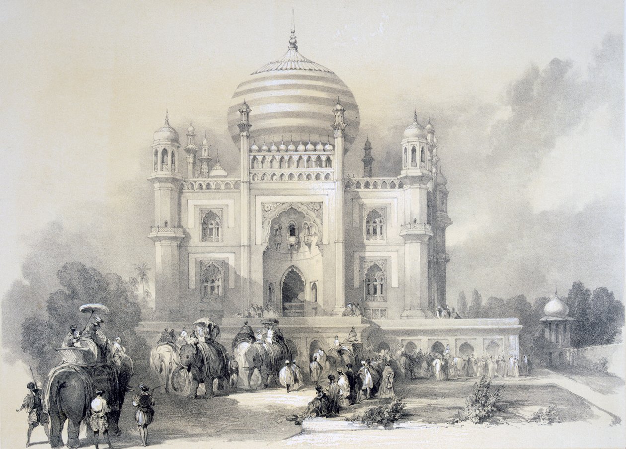 Mausoleum von Jufhir Junge, Delhi, aus Das Orientalische Portfolio: Malerische Illustrationen der Landschaft und Architektur Indiens von Horace H. Wilson, veröffentlicht 1841 von English School