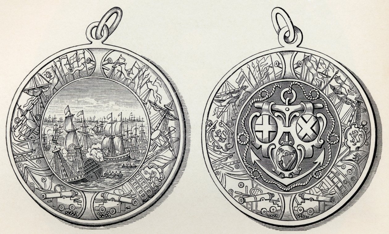 Medaille zur Erinnerung an Admiral Robert Blakes Siege über die Niederländer im Jahr 1653, aus A Short History of the English People von J. R. Green, veröffentlicht 1893 von English School