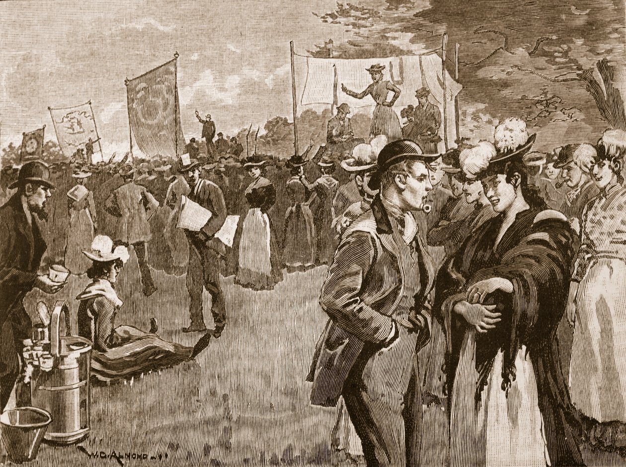 Versammlung von Wäscherinnen im Hyde Park, 1891, Illustration aus Cassells Illustrierter Geschichte Englands von English School