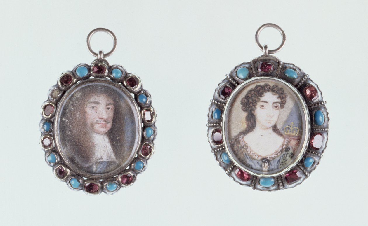 Miniaturen von Karl II. und Katharina von Braganza von English School