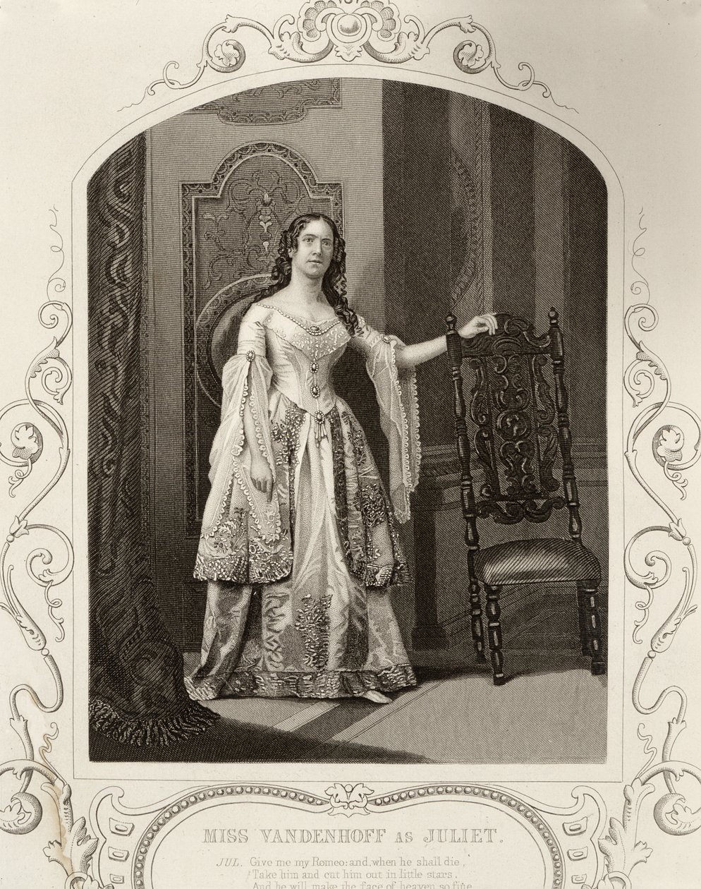 Miss Vandenhoff als Julia, Akt III Szene 1 von Romeo und Julia, von einem Daguerreotyp, veröffentlicht von John Tallis & Co. von English School