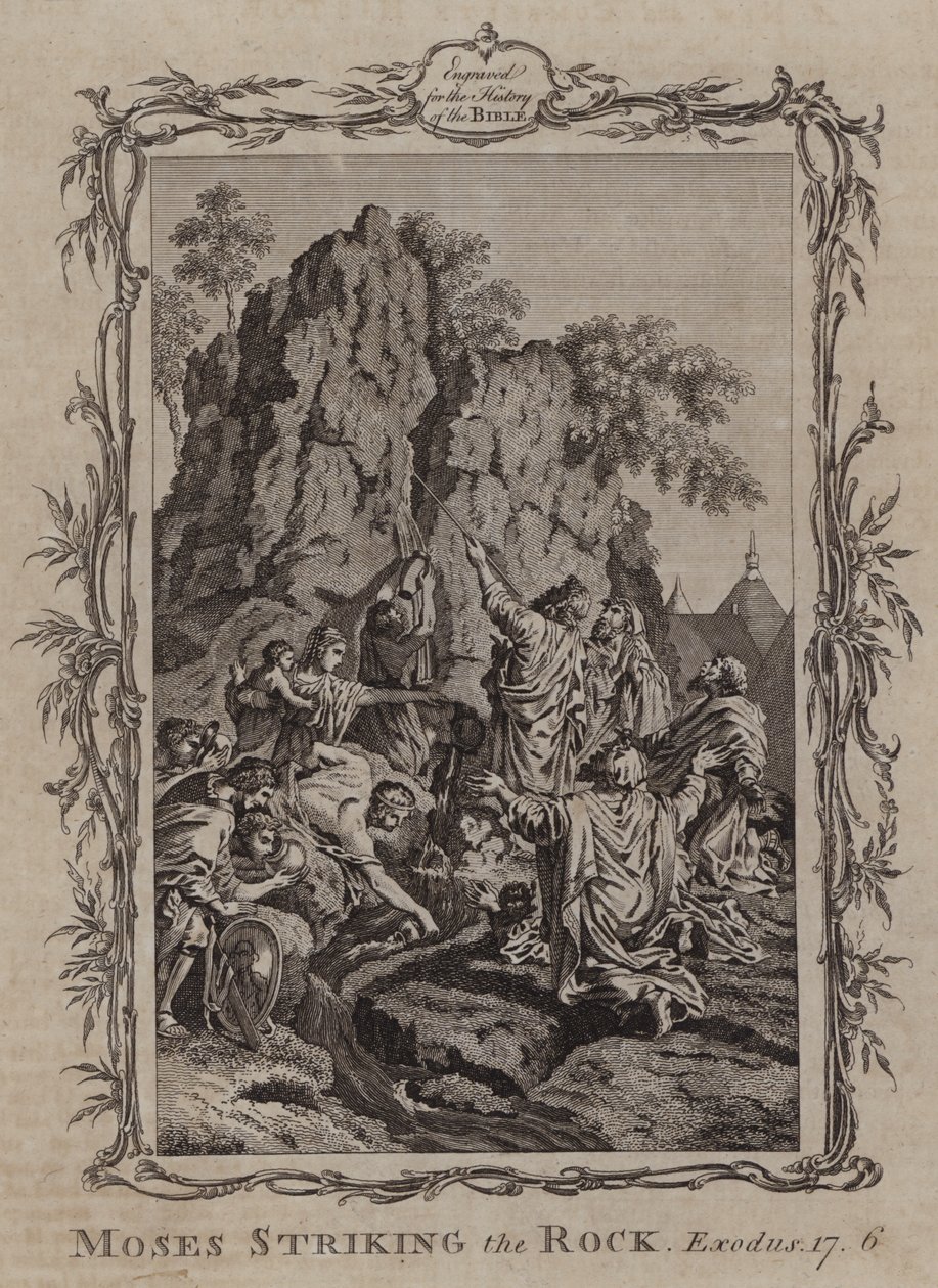 Moses schlägt den Felsen (Gravur) von English School