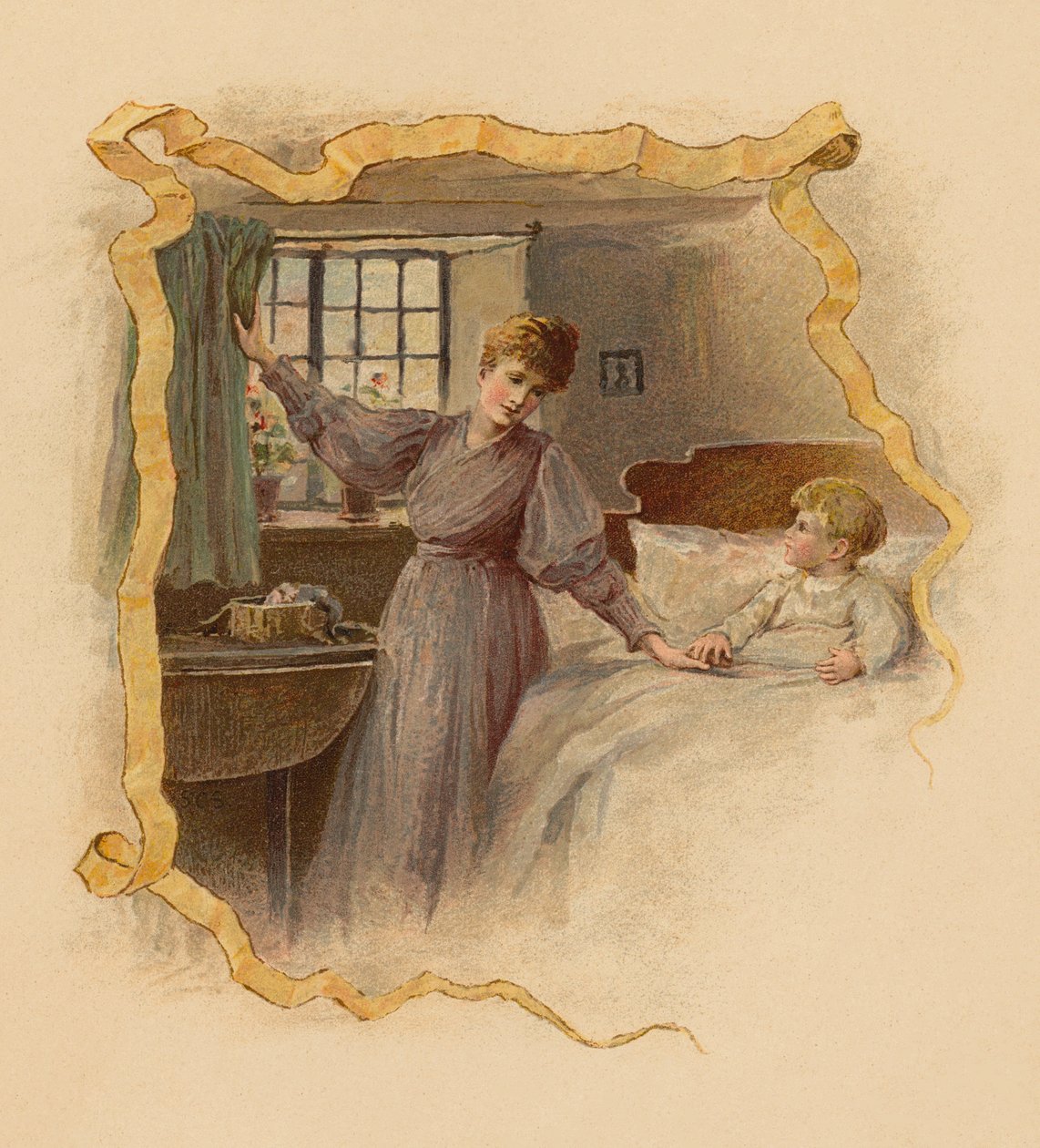 Mutter weckt ihren Sohn am Morgen von English School