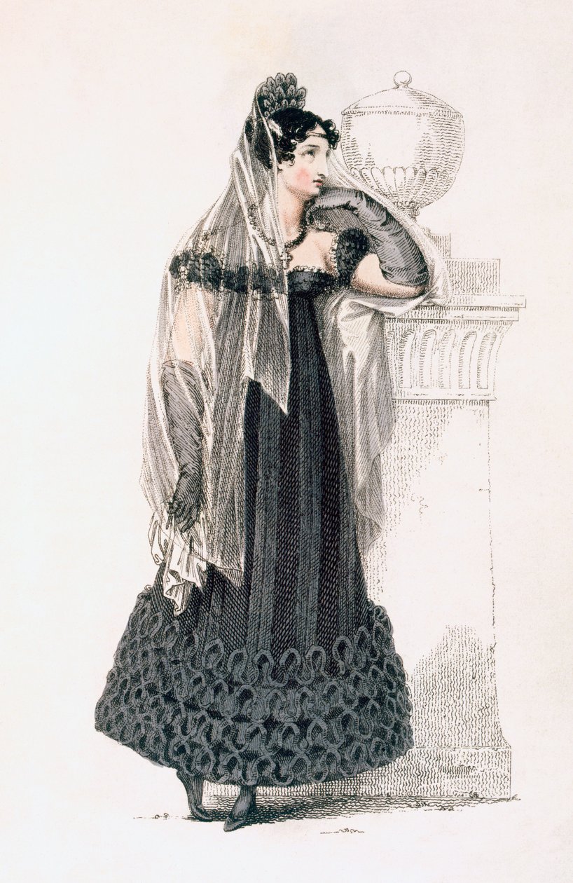 Trauerkleid, Modeplatte aus Ackermanns Repository of Arts von English School