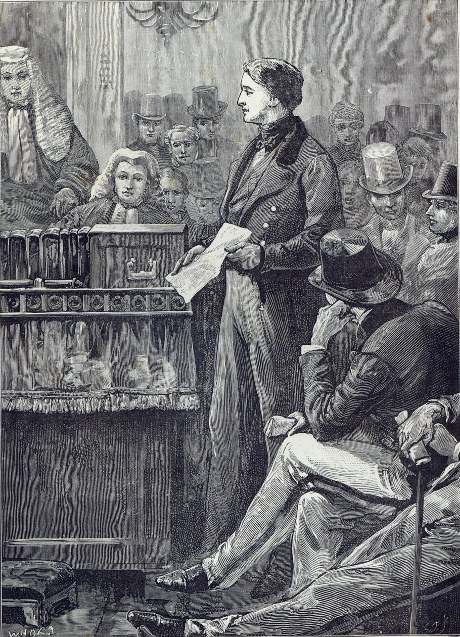 Mr. Gladstone hält seine Jungfernrede im House of Commons von English School