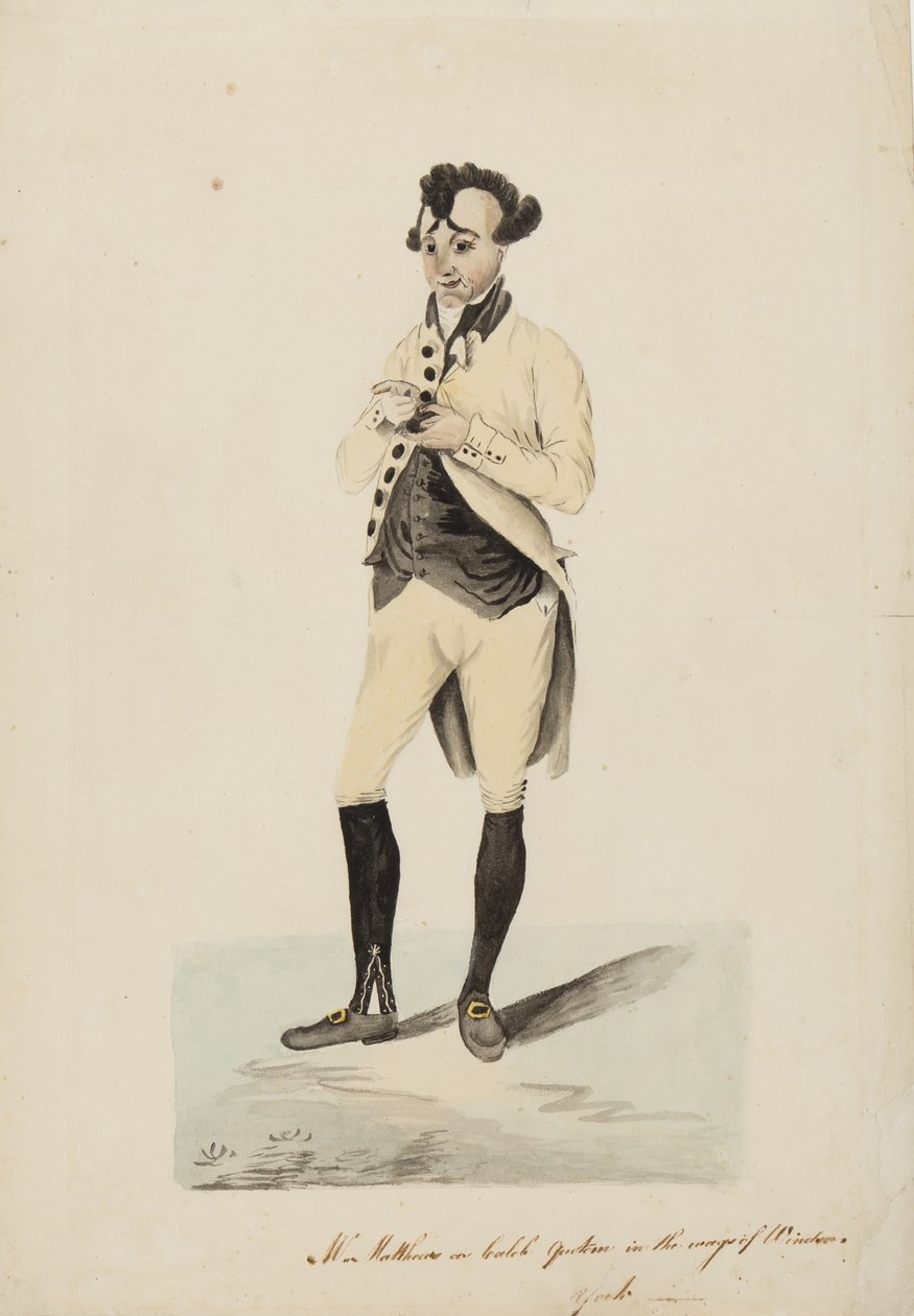 Mr. Matthews als Caleb Quotem in den Wags of Windsor, York, ca. 1820 von English School