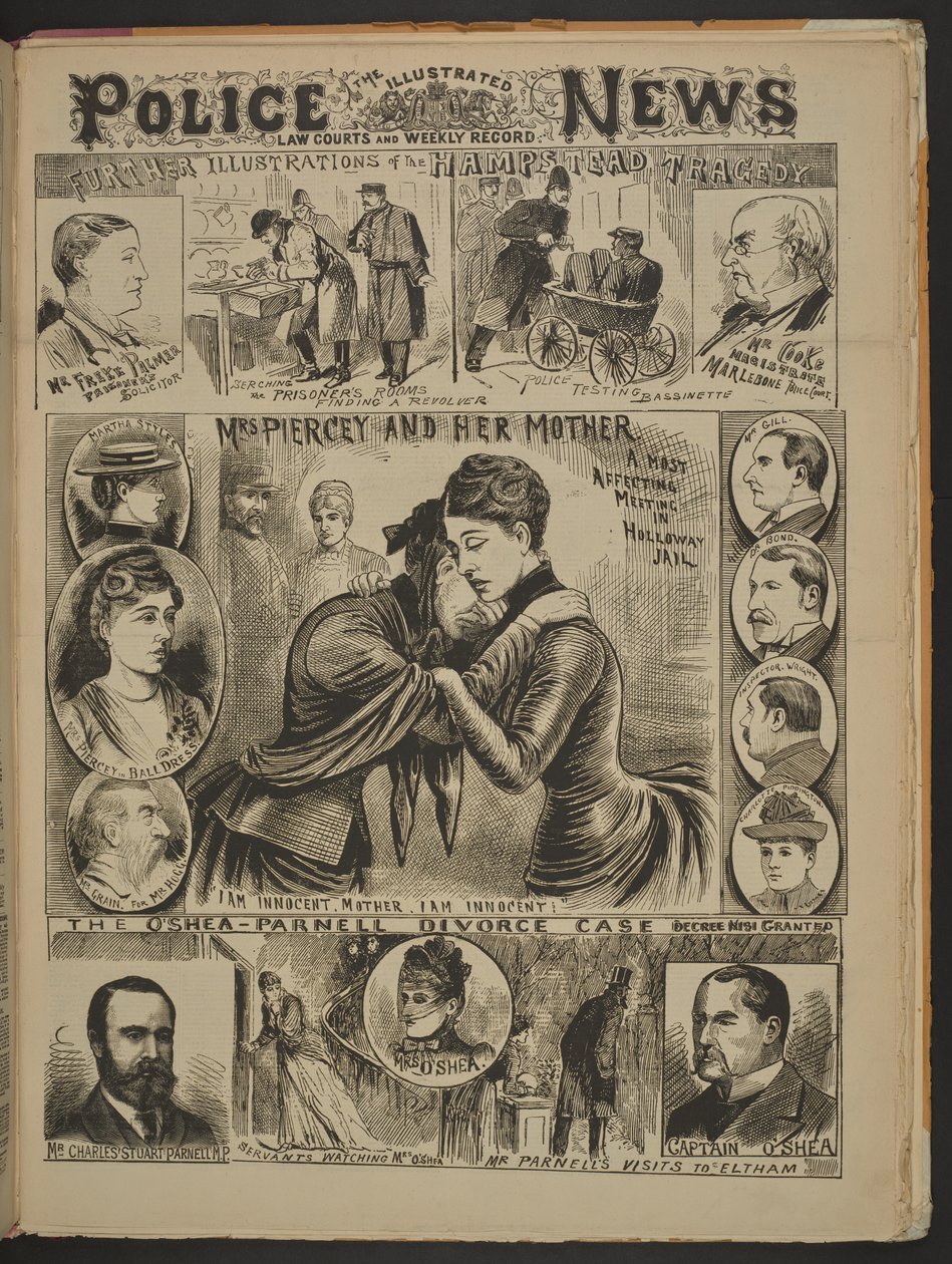 Frau Piercey und ihre Mutter. Ein sehr liebevolles Treffen im Holloway-Gefängnis. Ich bin unschuldig, Mutter. Ich bin unschuldig. Illustrated Police News, 22. November 1890 von English School