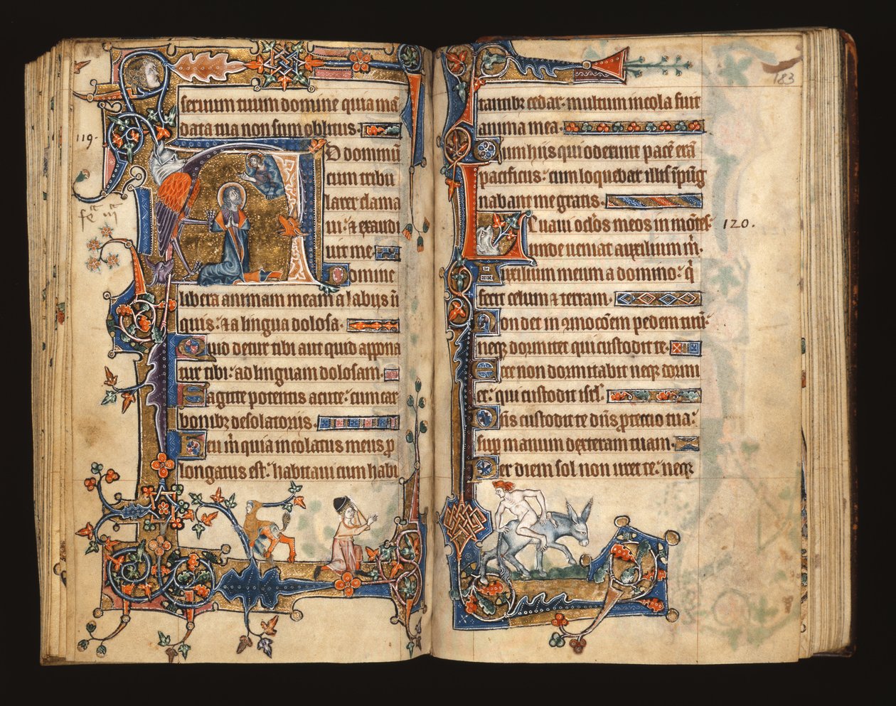 Ms 1-2005, ff.182v-183r: David betet, historisiertes Initial aus dem Macclesfield Psalter, Gebrauch von Sarum, Ostanglien, ca. 1330 von English School