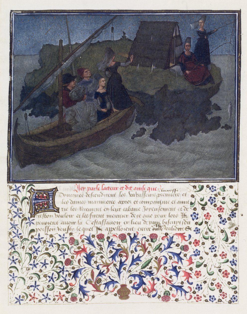 Ms. 2597 Herz, Verlangen und Großzügigkeit landen in der Nacht mit Verlobung und Erwartung auf dem Felsen der Gesellschaft und Freundschaft, Faksimile-Ausgabe von Livre du Coeur d