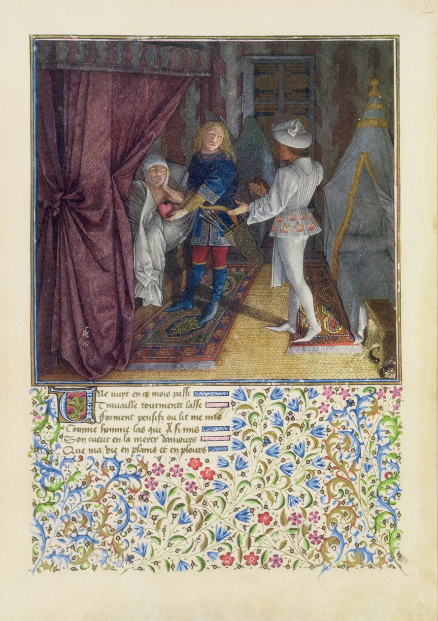 Ms. 2597 König René träumt: Der Gott der Liebe stiehlt ihm sein Herz, ohne dass er es weiß, und gibt es an Verlangen, Faksimile-Ausgabe von Livre du Coeur d