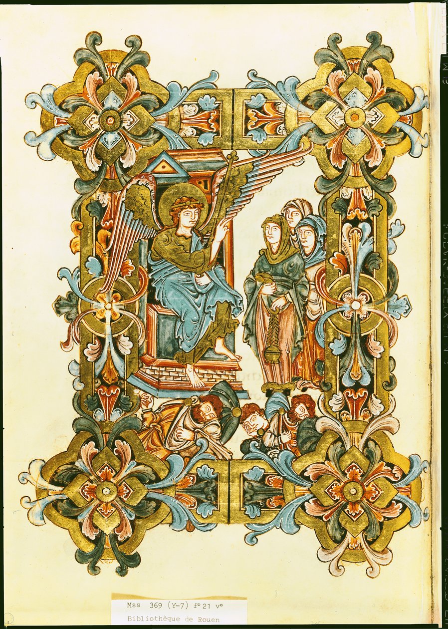 Ms 369 fol.21v Die heiligen Frauen am Grab, aus dem Winchester Pontifikale, spätes 10. bis frühes 11. Jahrhundert von English School