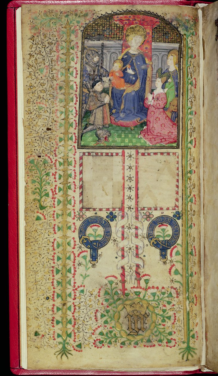 Ms 41-1950, f.2v: Widmungsseite aus einem Stundenbuch, das Margaret Beauchamp gehörte, ca. 1424 von English School