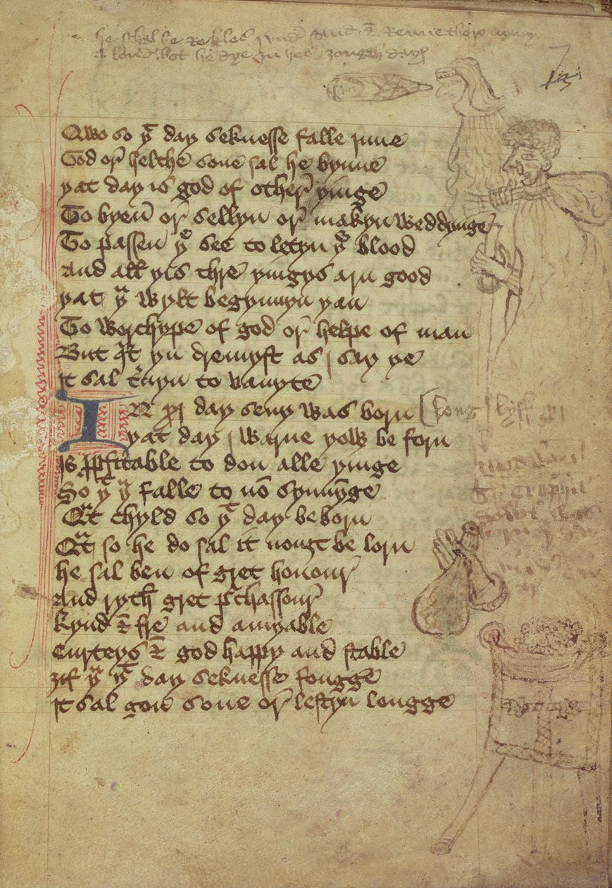 Seite aus dem Notizbuch eines Arztes, geschrieben in Mittelenglisch von English School