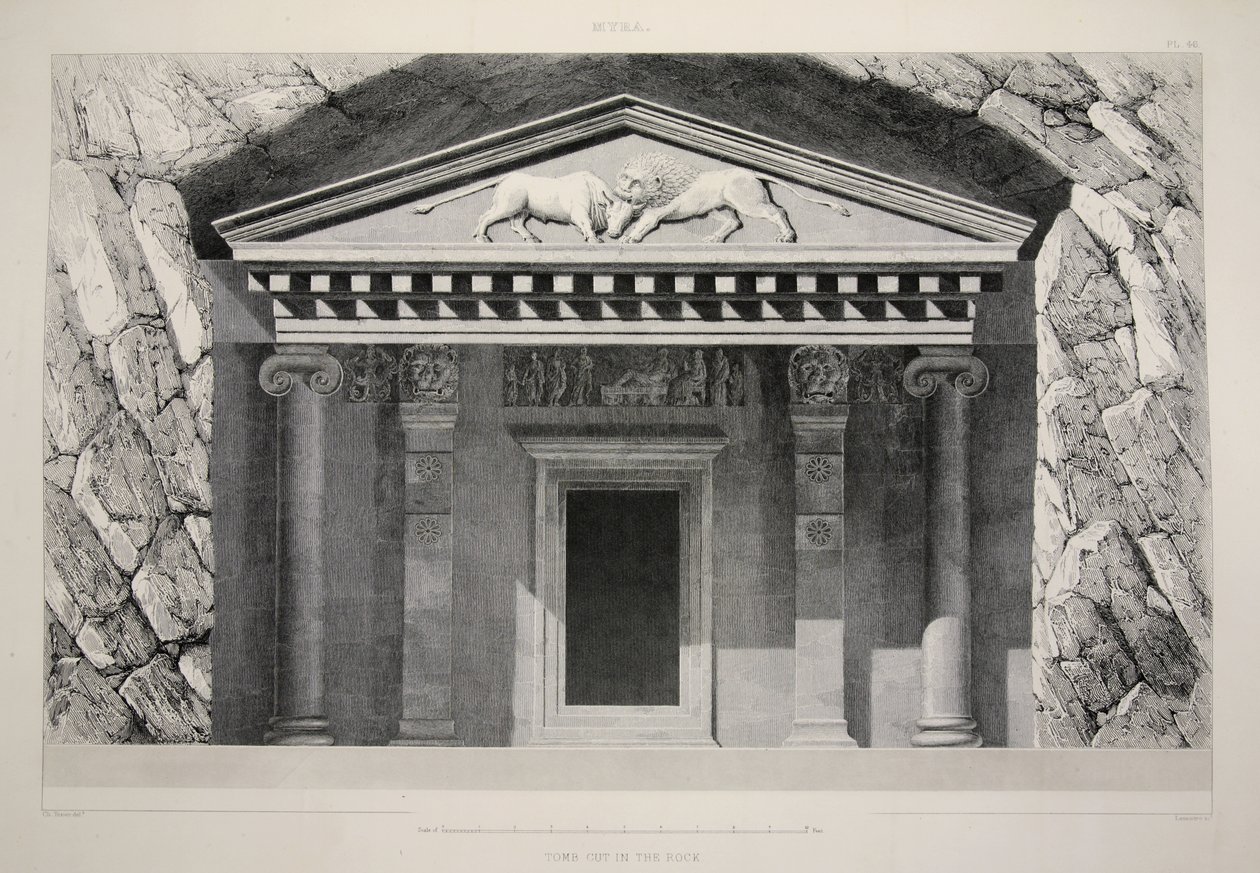 Myra - in den Felsen gehauenes Grab, aus Die Hauptruinen Kleinasiens, veröffentlicht 1863 (Lithografie) von English School