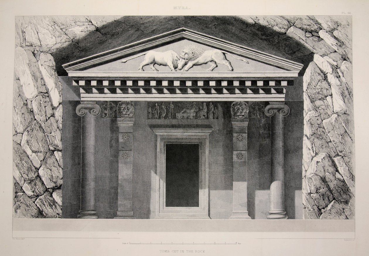 Myra - in den Felsen gehauenes Grab, veröffentlicht 1863, Lithographie von English School