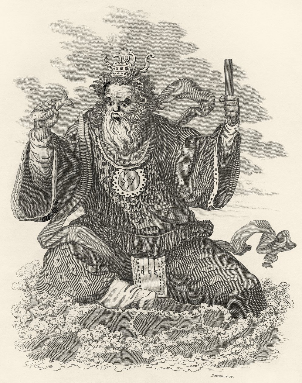 Neptun der Chinesen, Illustration aus Die Welt: oder der gegenwärtige Zustand des Universums, eine allgemeine und vollständige Sammlung moderner Reisen und Reisen, von Cavendish Pelham, veröffentlicht, London von English School