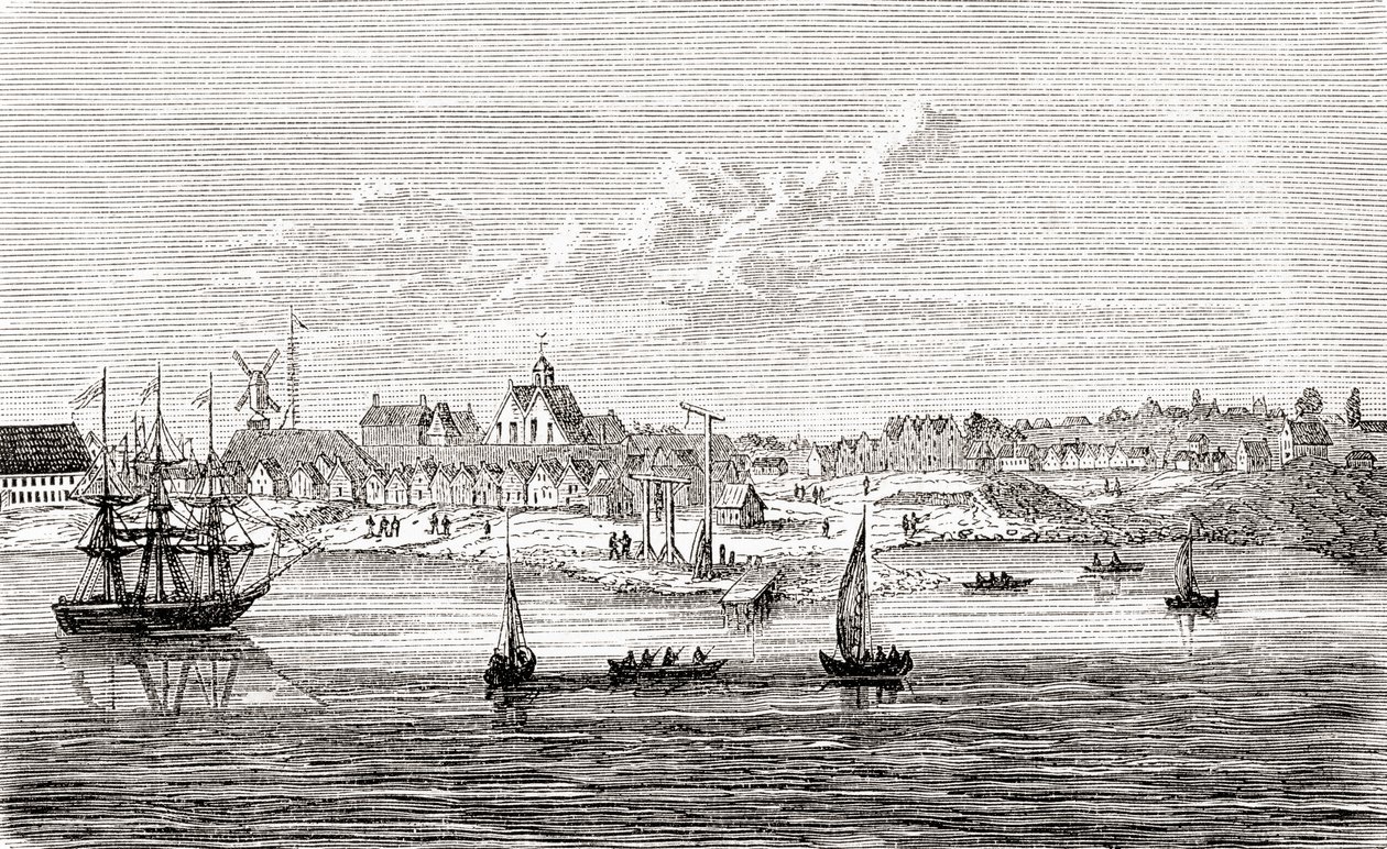 Neu Amsterdam, eine niederländische Siedlung aus dem 17. Jahrhundert an der Südspitze der Insel Manhattan, Amerika, aus Ward und Locks Illustrierter Geschichte der Welt, veröffentlicht ca. 1882 von English School