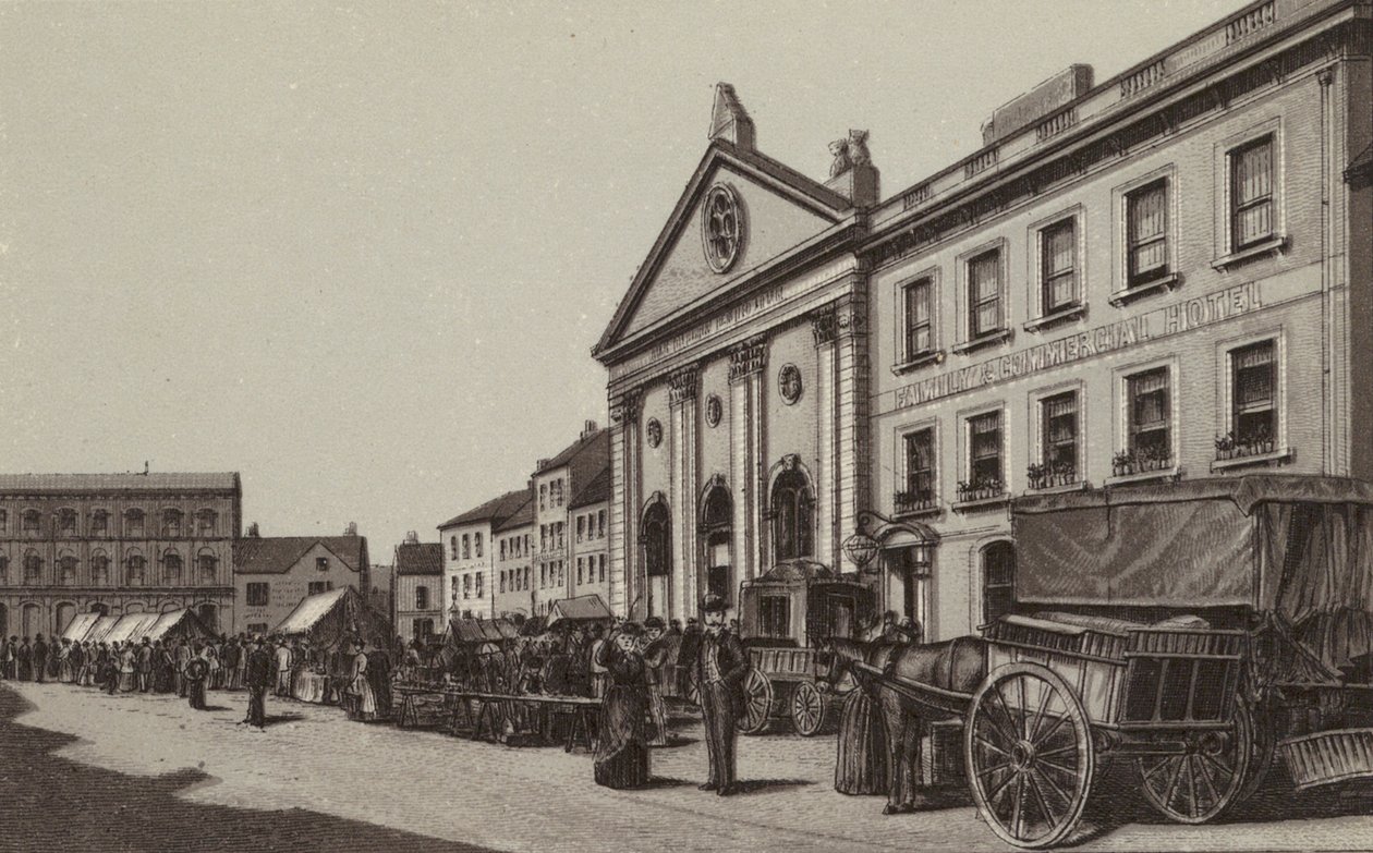 Newbury: Kornbörse & Marktplatz (Lithografie) von English School