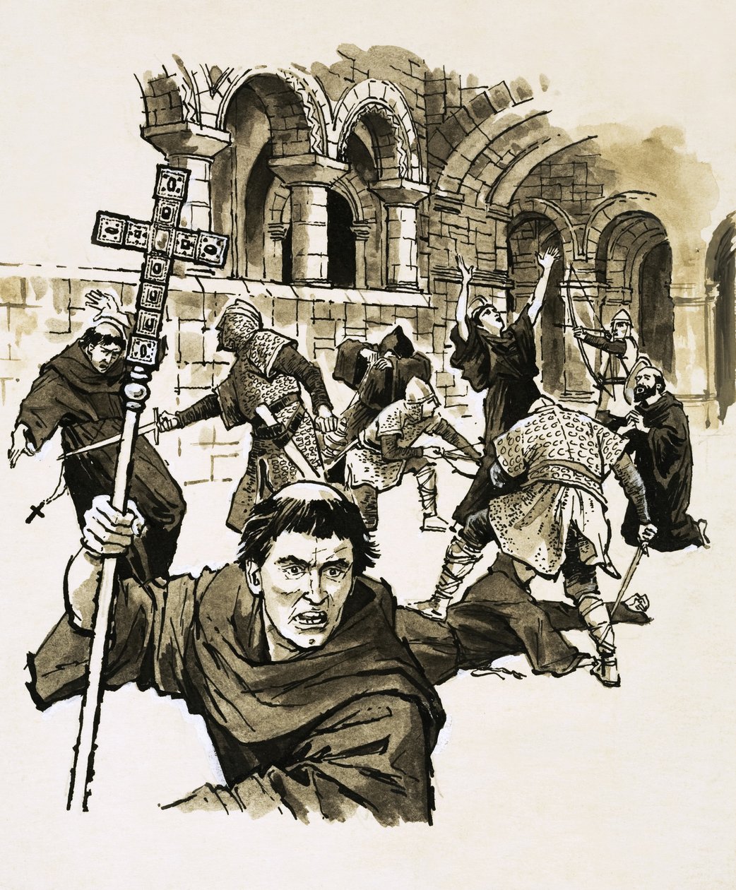 Normannische Soldaten töteten rebellische Mönche in ihrer Kirche in Glastonbury von English School